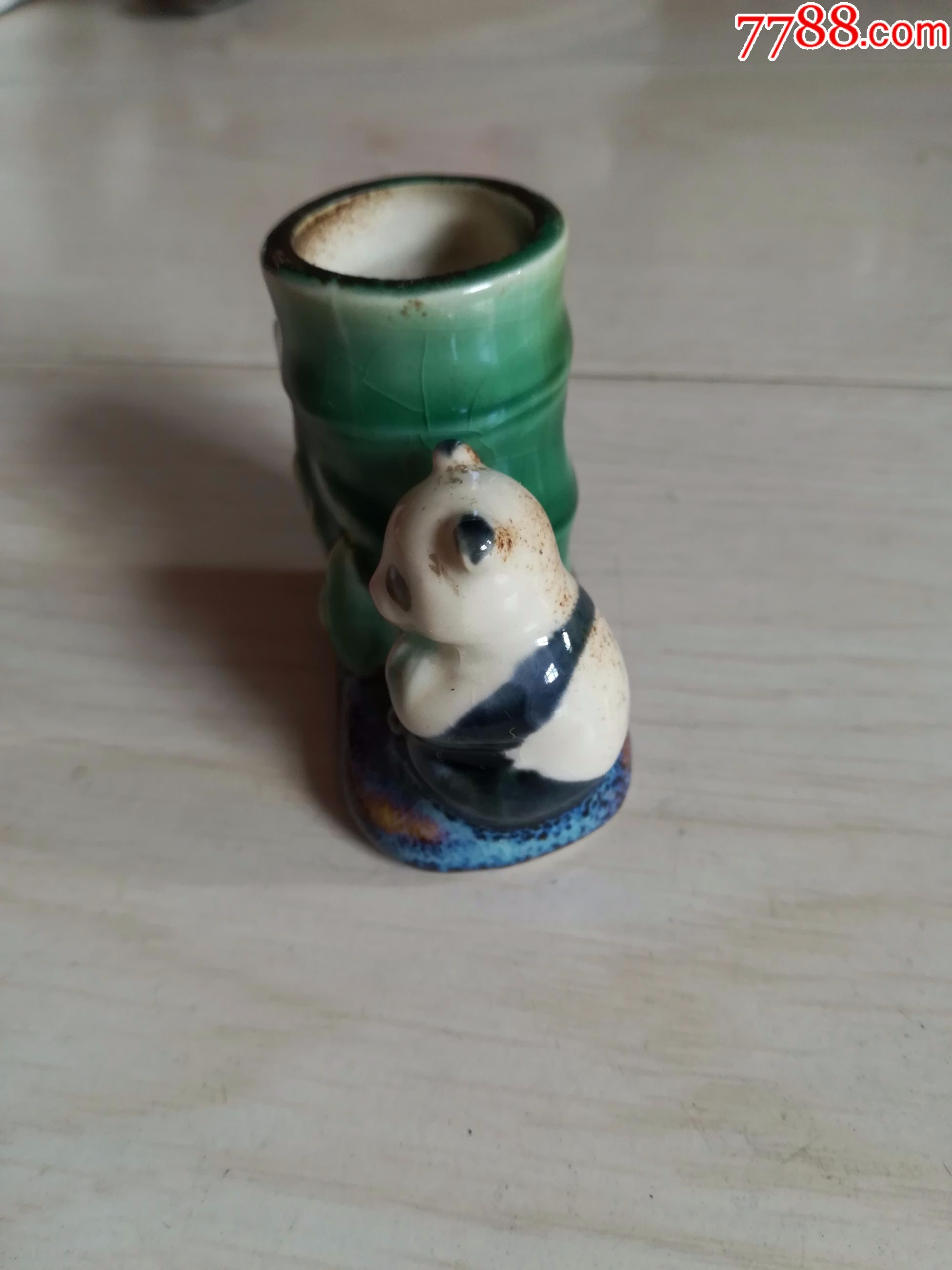 怀旧经典收藏八十年代可爱熊猫竹子造型瓷笔插
