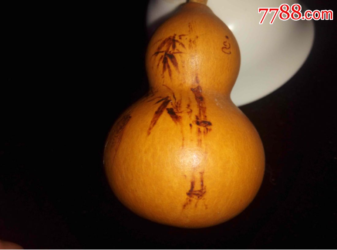 烙画葫芦——知了竹子.河北省名家张连忠作品,纯手工烙画.