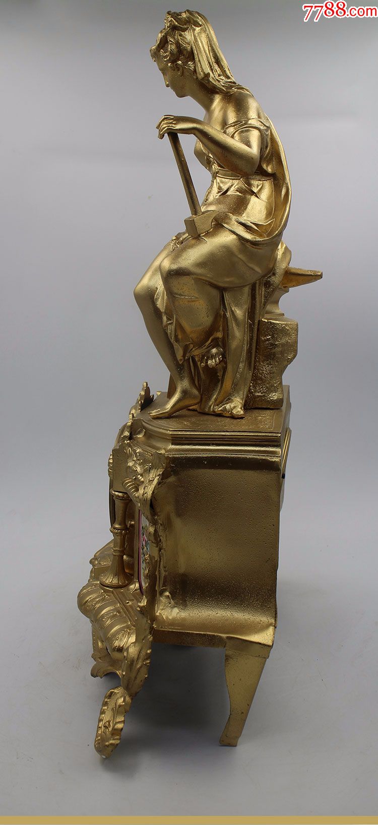 19世纪法国古风塞夫尔粉红地幔工业金属钟黄