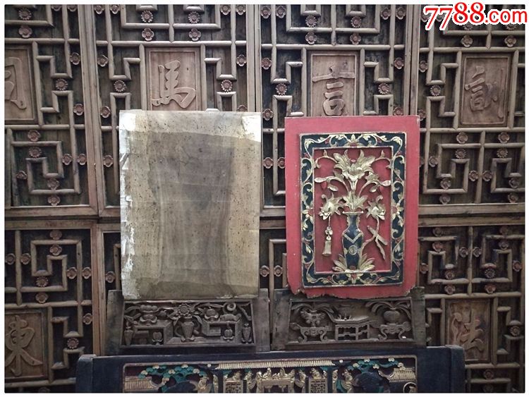 鎏金花瓶雕板一对-明清老木雕c-1722
