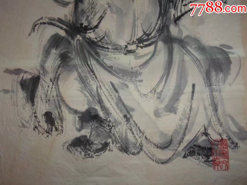 三尺中堂写意人物画国画水墨画关公读书图,墨道山人画的好,好卖