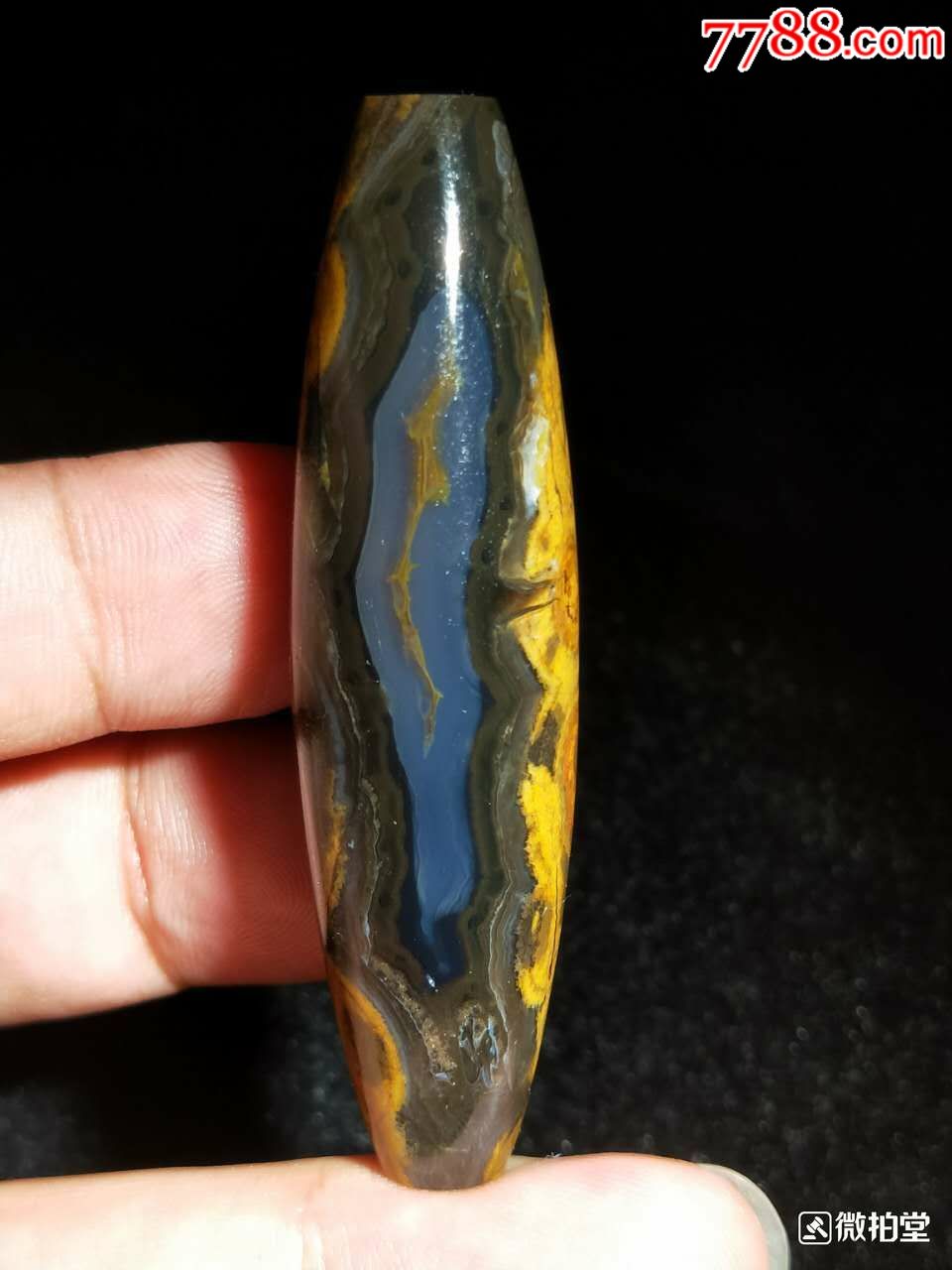 四子王旗九眼页岩石蒙天珠,66*18mm.