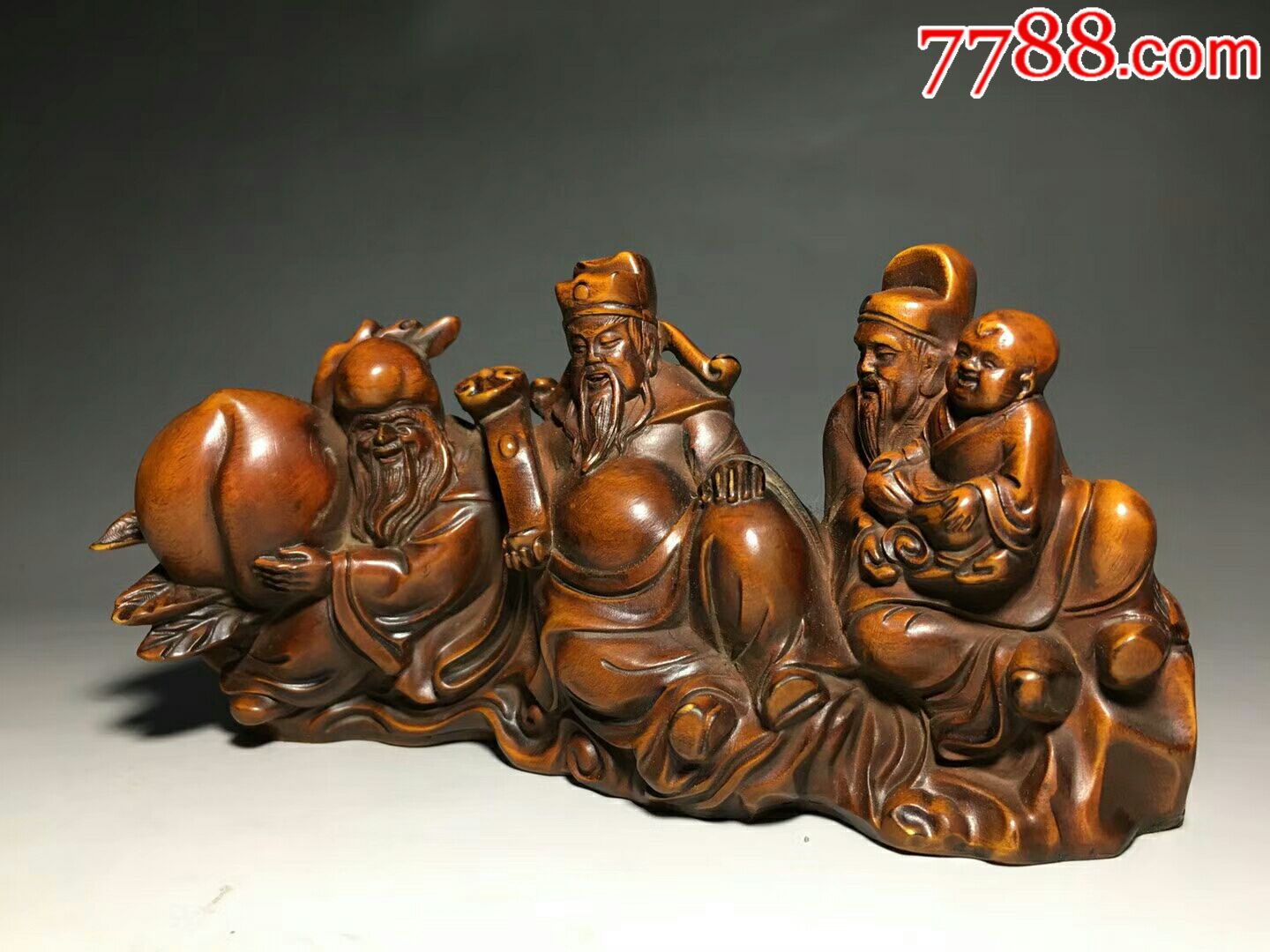 老黄杨木福禄寿摆件
