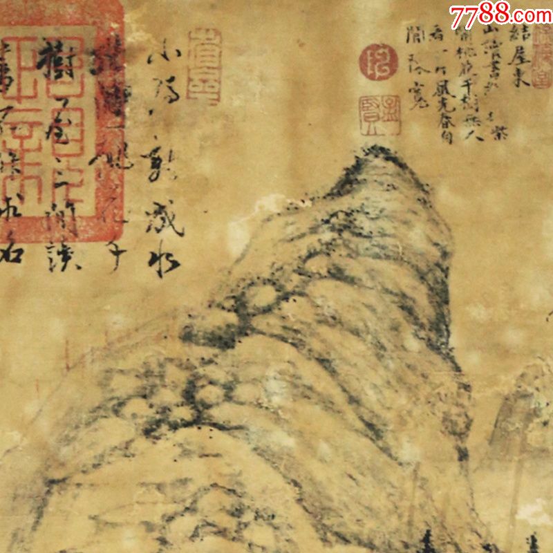 沈周桃花书屋绢画古代中堂画风景山水人物餐客厅名人字画装饰画
