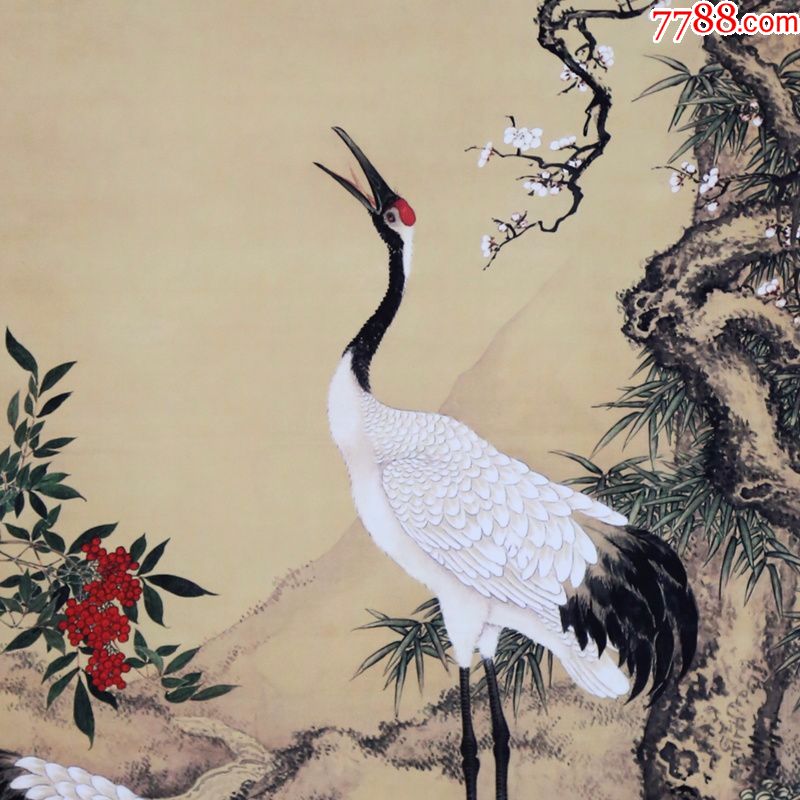 沈铨松梅双鹤图绢画古代中堂画风景山水人物餐客厅名人字画装饰画