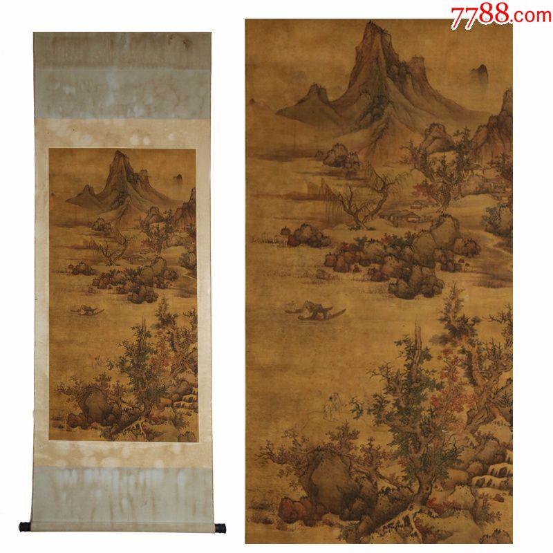 蓝瑛秋山图绢画古代中堂画风景山水人物餐客厅名人字画装饰画