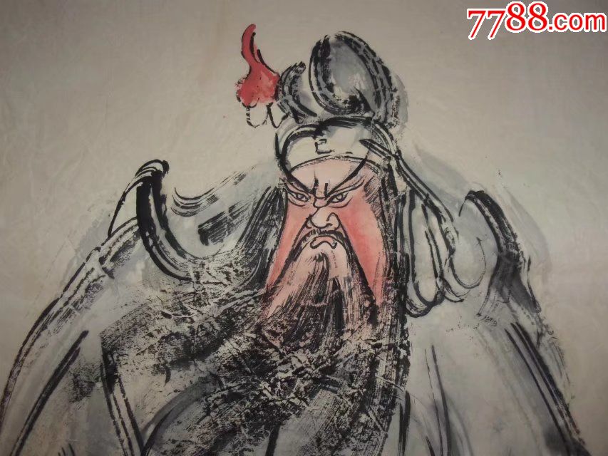 未装裱三尺中堂写意水墨画人物画国画文人画,墨道山人画的关公图