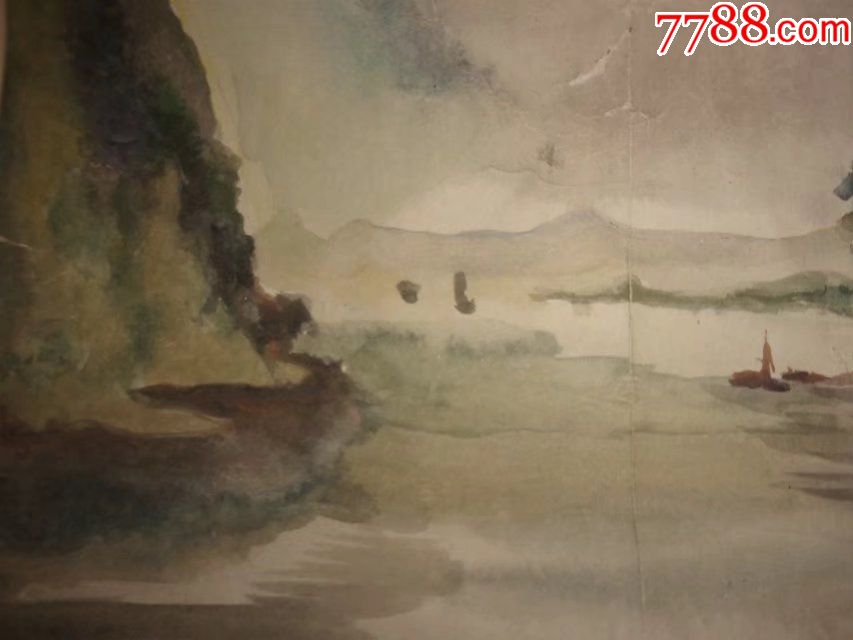 一口价,1985年原创水粉画水彩画,到落款,有开裂,装裱一下就好