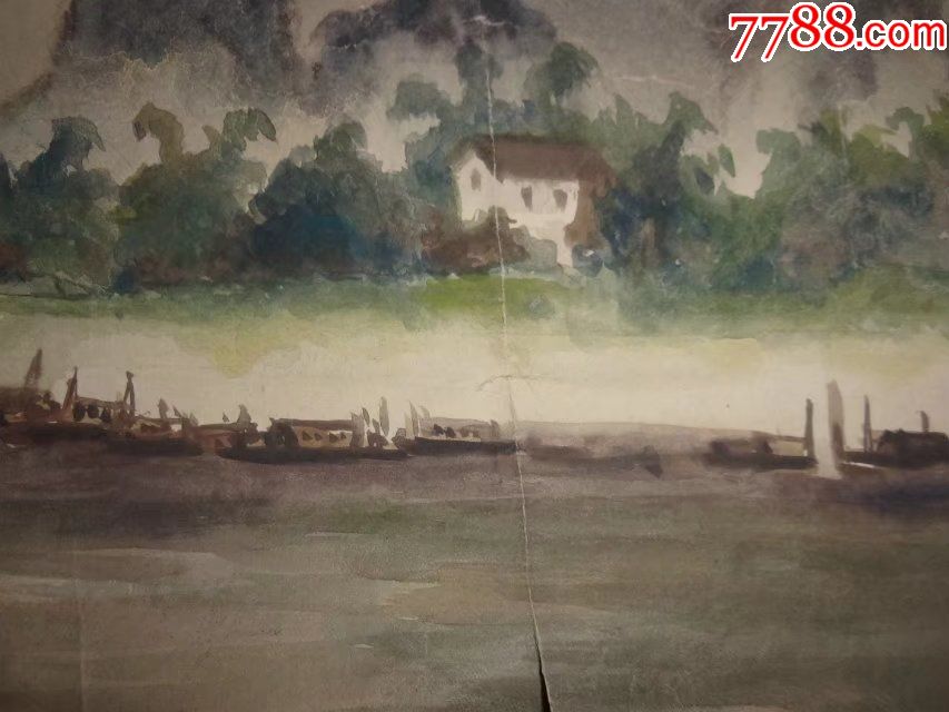 一口价,1985年原创水粉画水彩画,到落款,有开裂,装裱一下就好