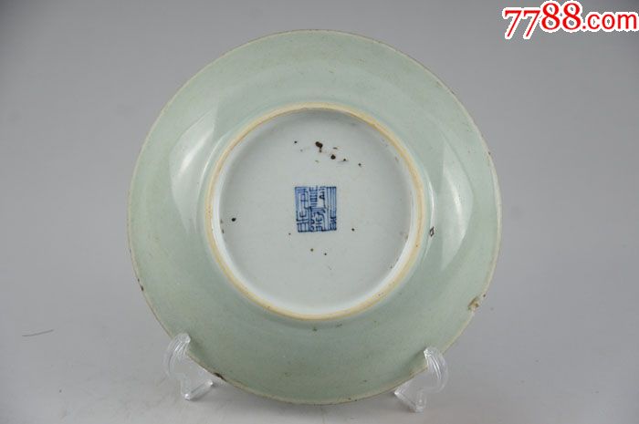 代乾隆单色釉盘子豆青盘老瓷器景德镇瓷摆件包老包真古董古玩_价格
