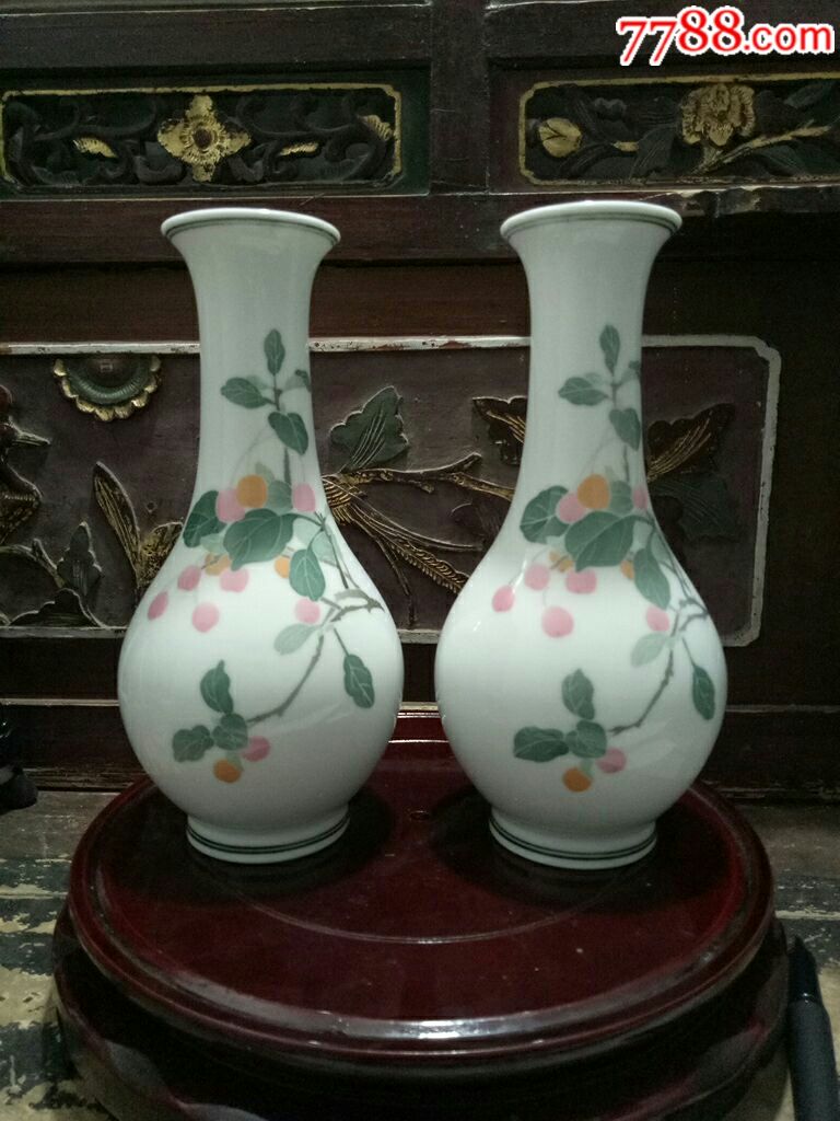 醴陵老瓷器釉下五彩群力瓷厂手绘花瓶一对