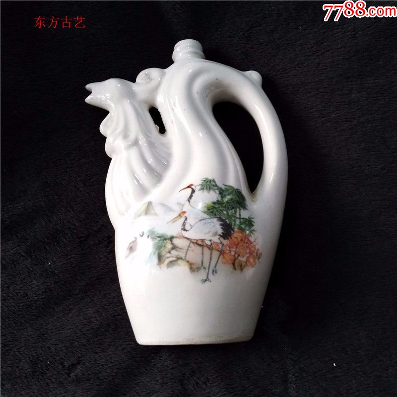 古玩杂项少见独特老酒瓶奇形酒瓶收藏瓷胎仙鹤美女图老瓷器老物件
