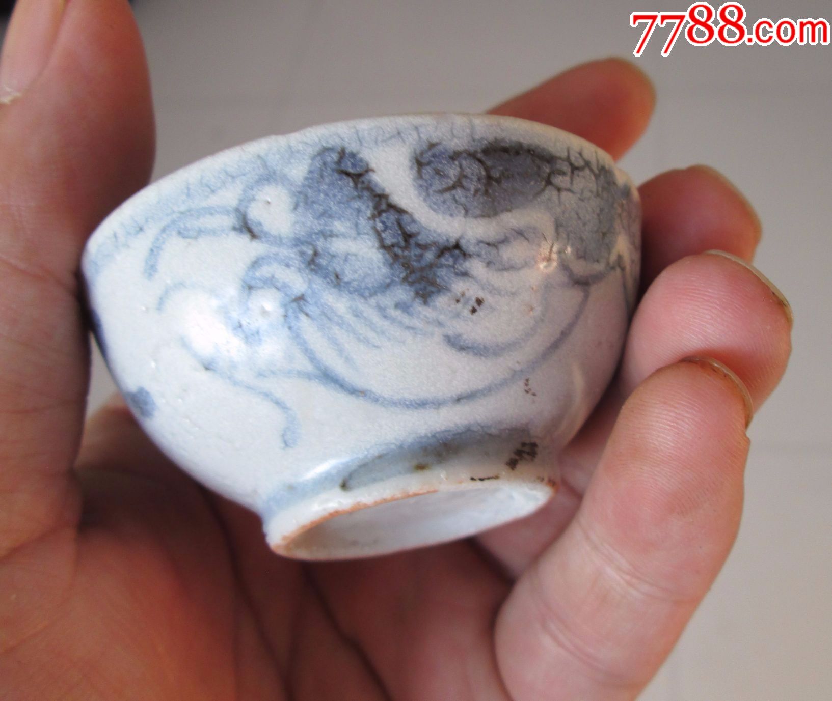 明代德化窑青花龙纹小酒杯小酒盅