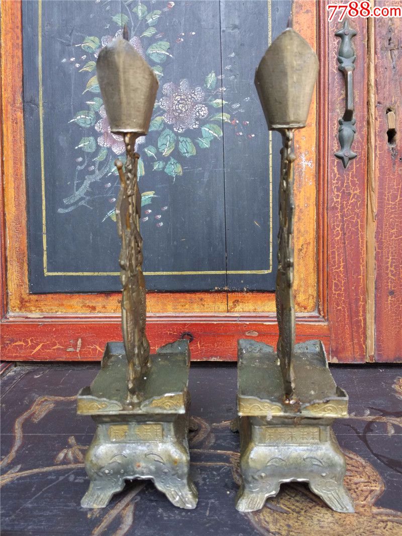 728#古玩杂项双鱼型锡蜡烛台锡具灯具老物件