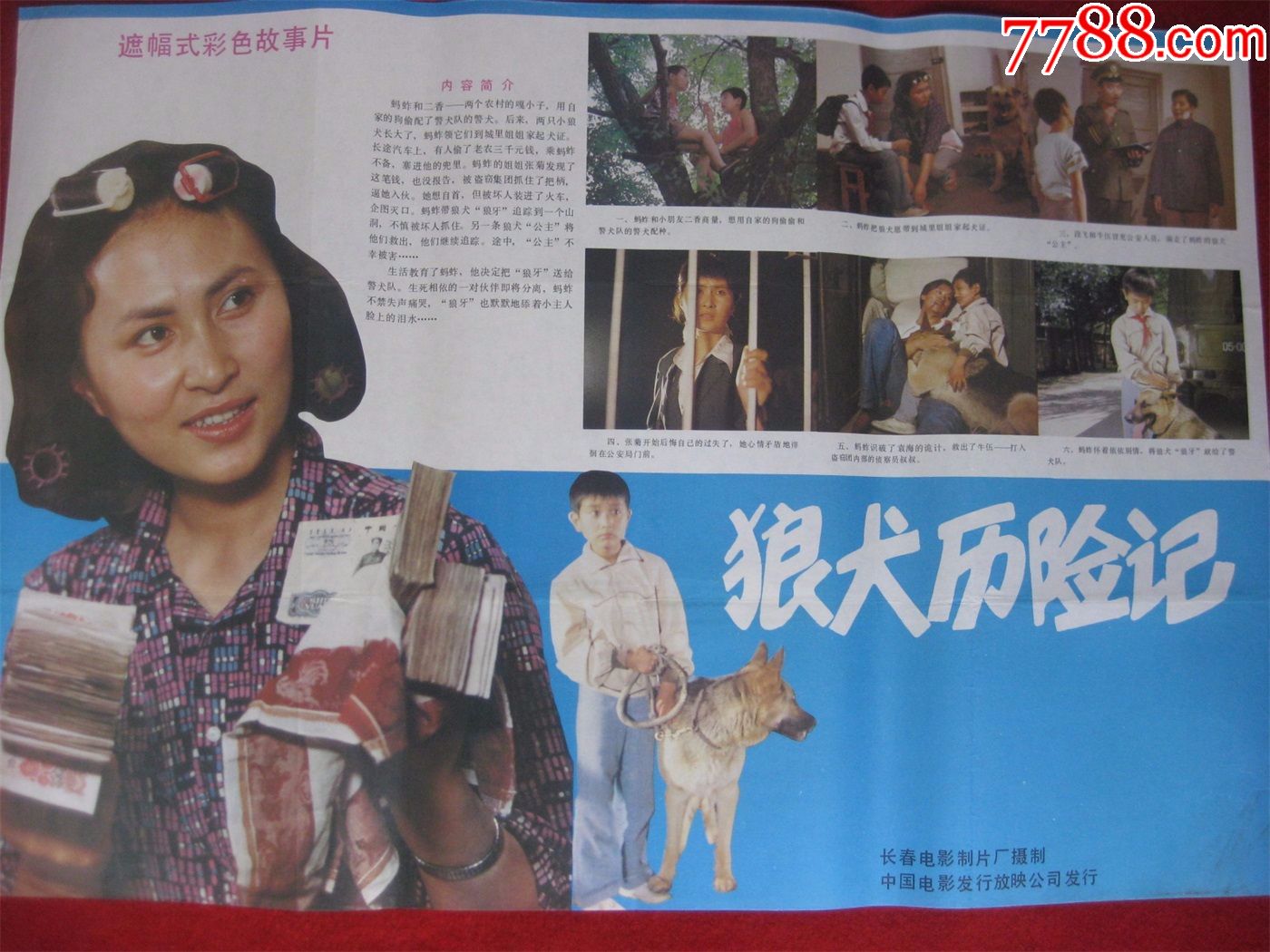 怀旧收藏80年代电影海报2开《狼犬历险记》遮幅式彩色