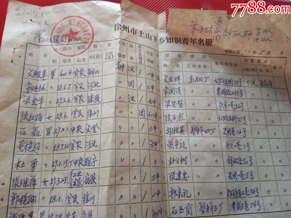 上山下乡知青名册表(徐州)