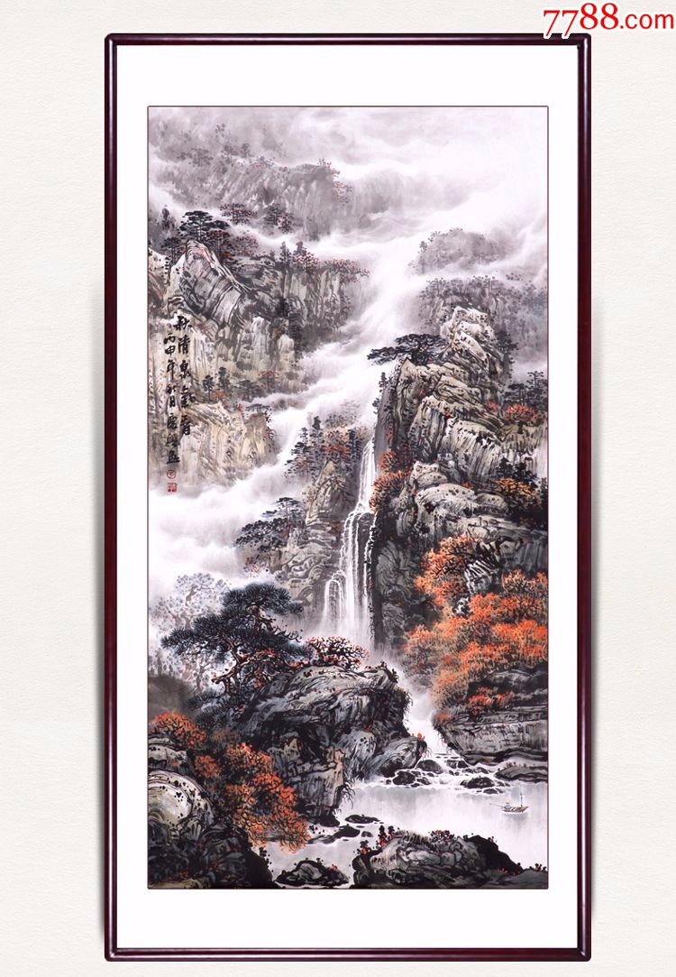 手绘真迹国画秋景山水画风水靠山客厅办公室中堂玄关条幅四尺
