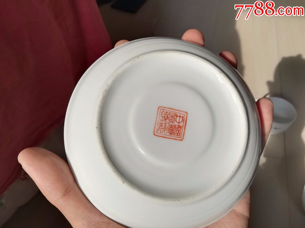 怀旧经典收藏瓷器六十年代景德镇制手绘竹报平安白瓷杯子盘子