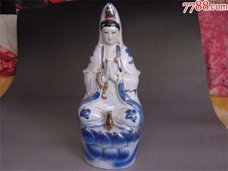 古玩收藏古陶瓷观音菩萨老瓷像家庭摆件驱灾保佑平安摆件观音送子