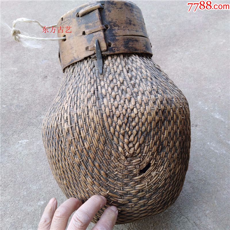 古代度量器升老艺人手工柳编藤编老筐子篓子鱼篓斗升农家乐民俗