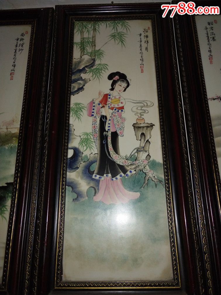 手绘"四大美女"瓷板画