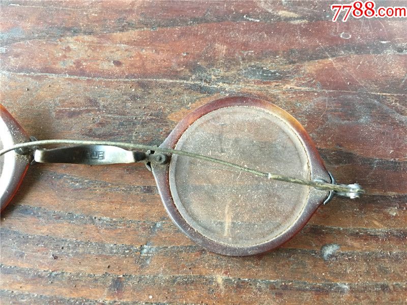 古玩杂项民国完整老眼镜金丝腿带三山成字号完整镜片加厚老平镜