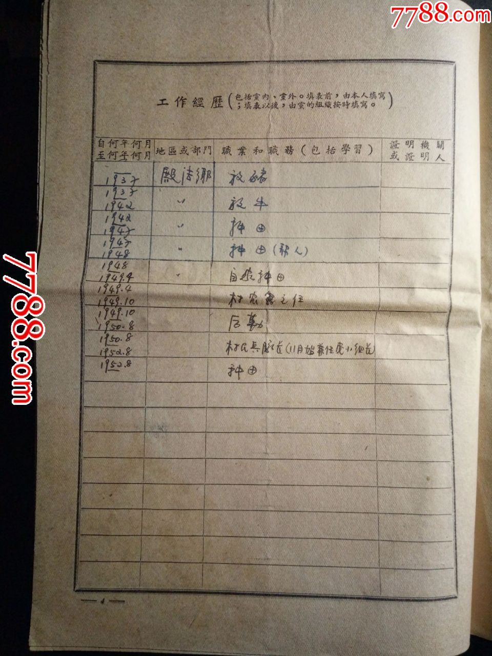 1954年马保友材料档案(1949年入党志愿书,组织部,支部退党报告,党员