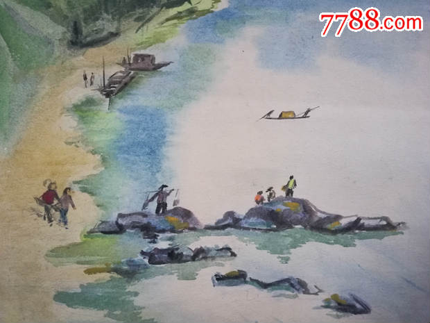 颇具韵味的文革双面手绘山水画_水粉/水彩原画_尚品斋【7788收藏