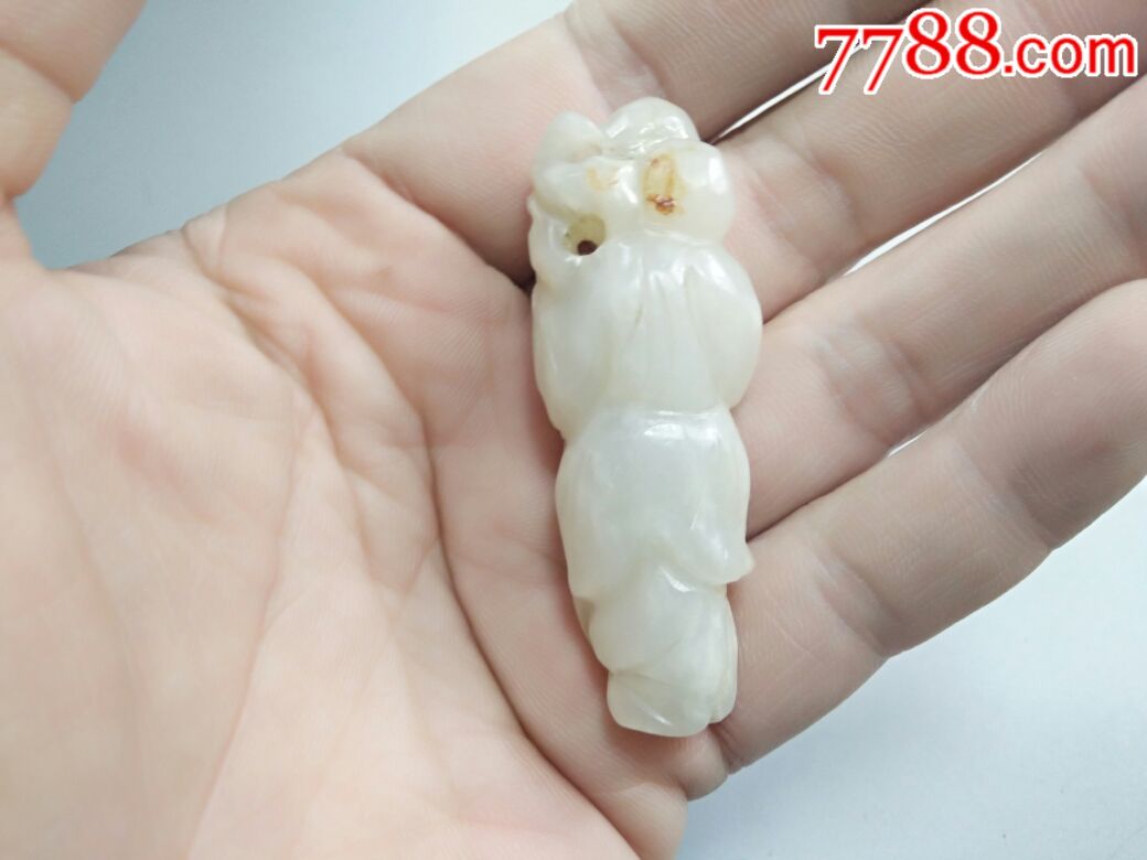 清代和田玉雕寿星老坠子,和田白玉,老玉