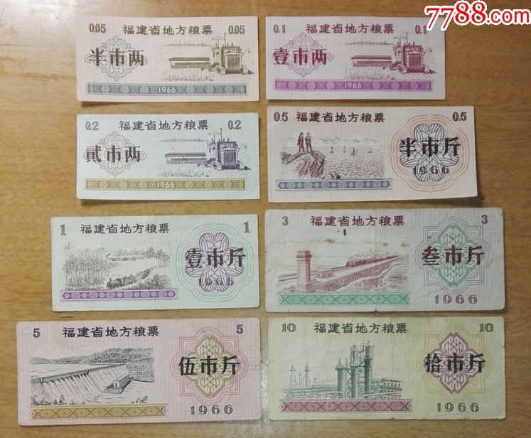 【福建66】66年福建省地方粮票8全.8-10品珍稀级藏品!
