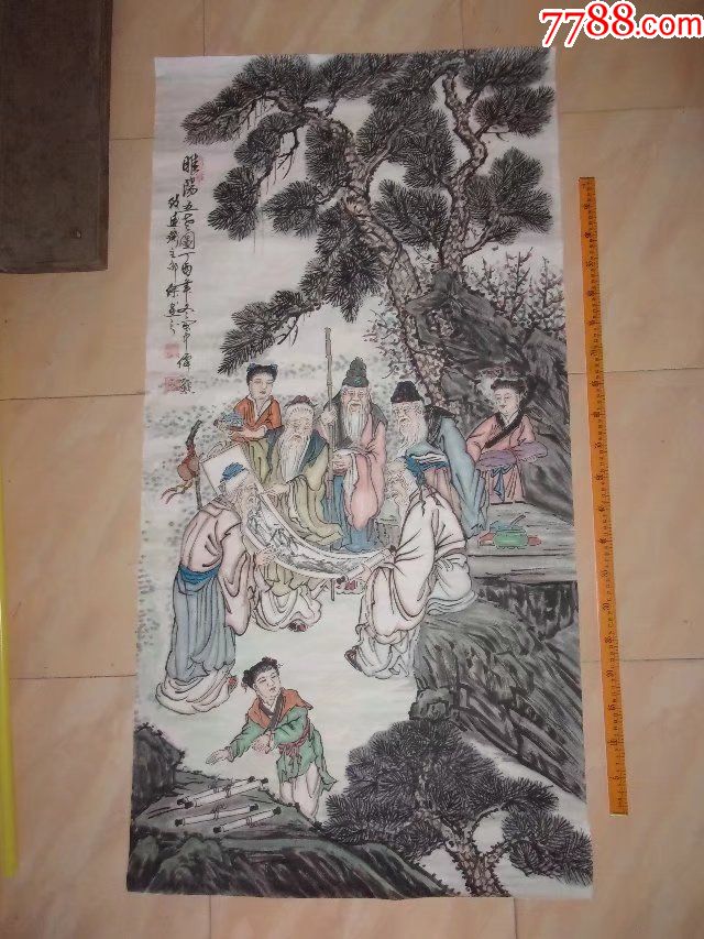 未装裱保证纯手绘四尺中堂画人物画国画五老图画面复杂啊