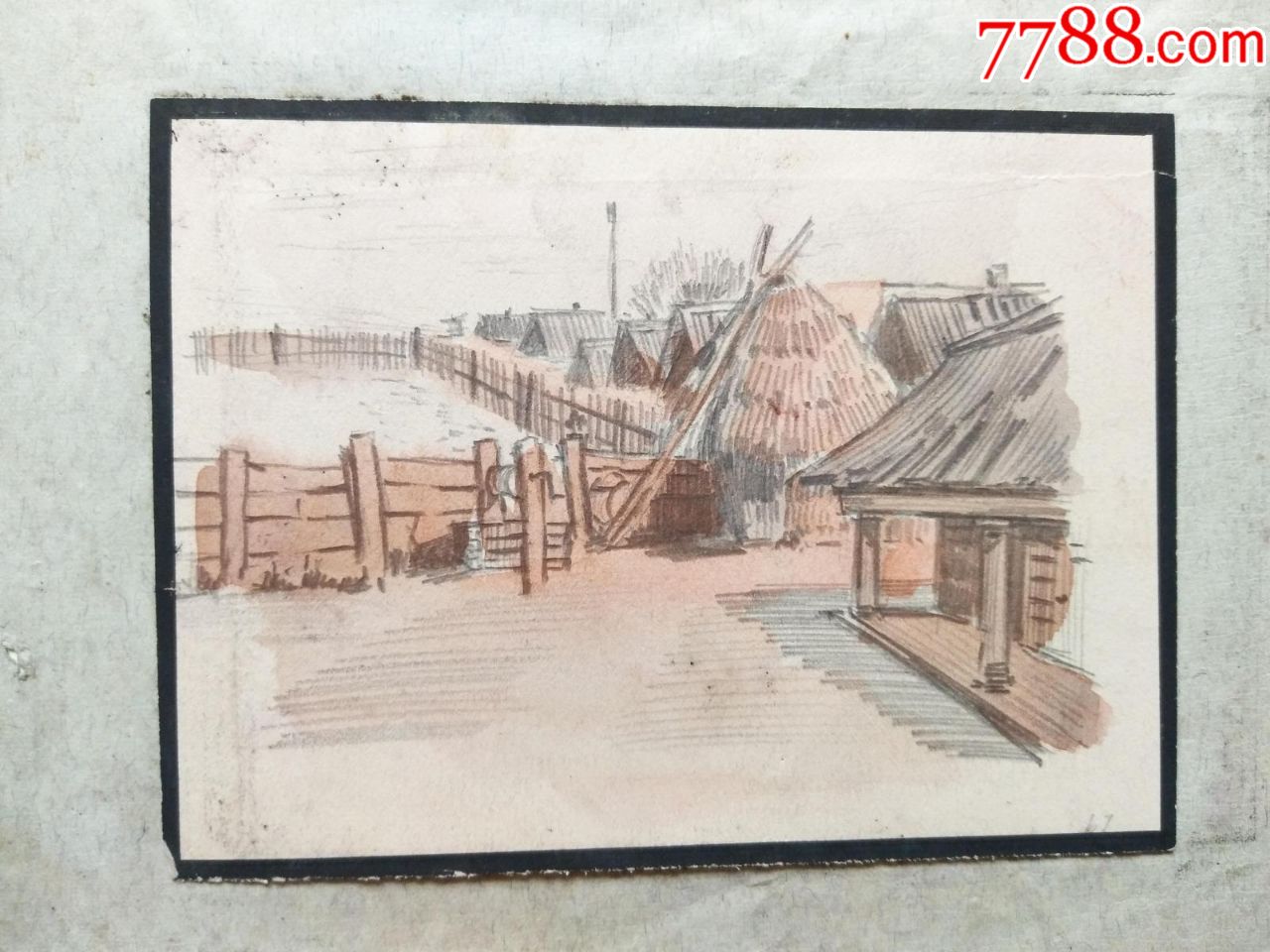 民国手绘水彩画稿原稿《建筑街景》