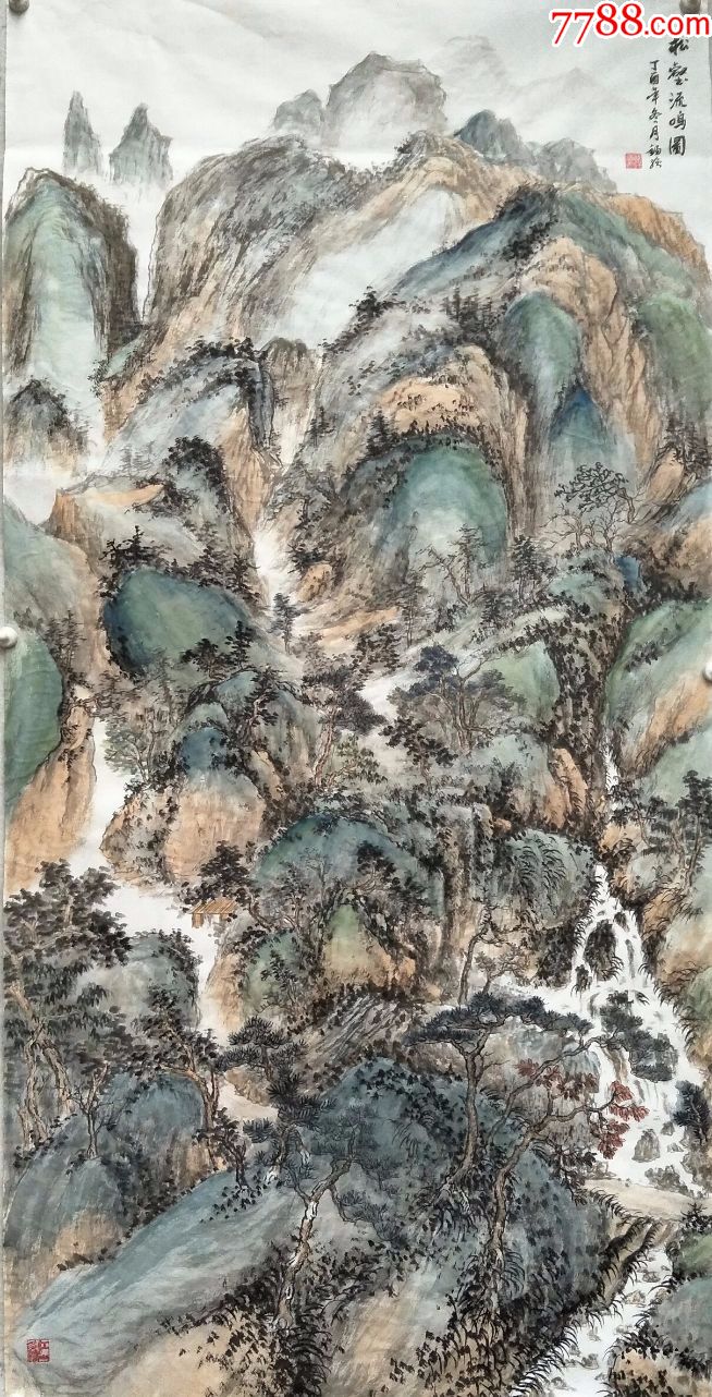 江锡强青绿山水画原作(130cm*66cm)