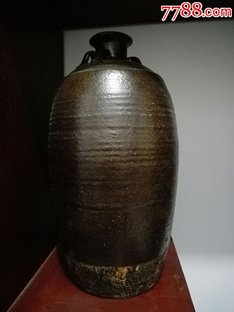 清末民国黑釉四系梅瓶_价格1000.