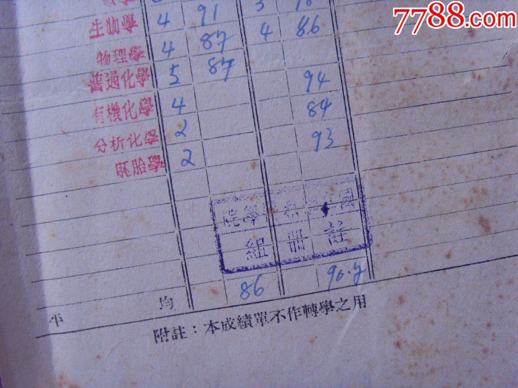 湘雅医学院成绩报告单(盖国立湘雅医学院注册