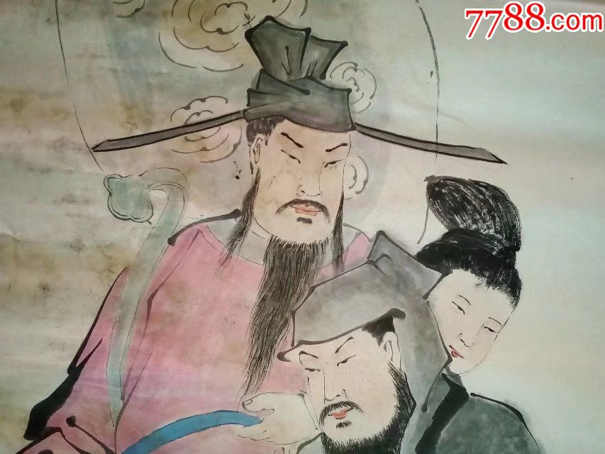 纯手绘老字画人物画国画神仙画福禄寿喜三星图,四尺中堂大尺寸画