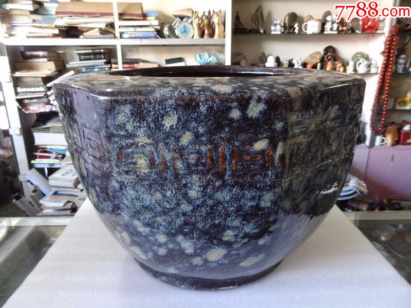 精品日本满洲国八菱型老陶瓷火炉画缸