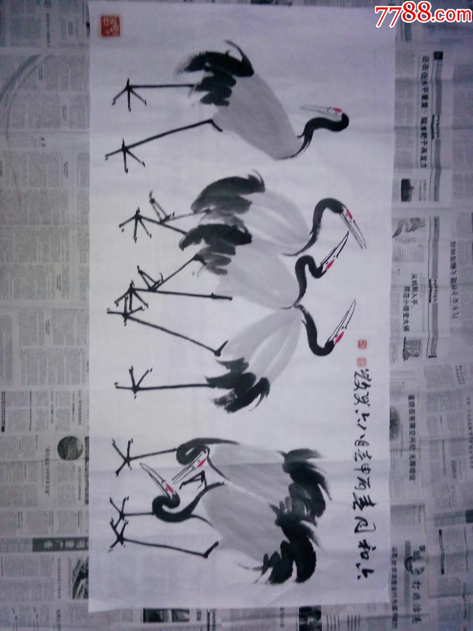 青岛著名画家张文光精美大写意画作《六鹤同春》