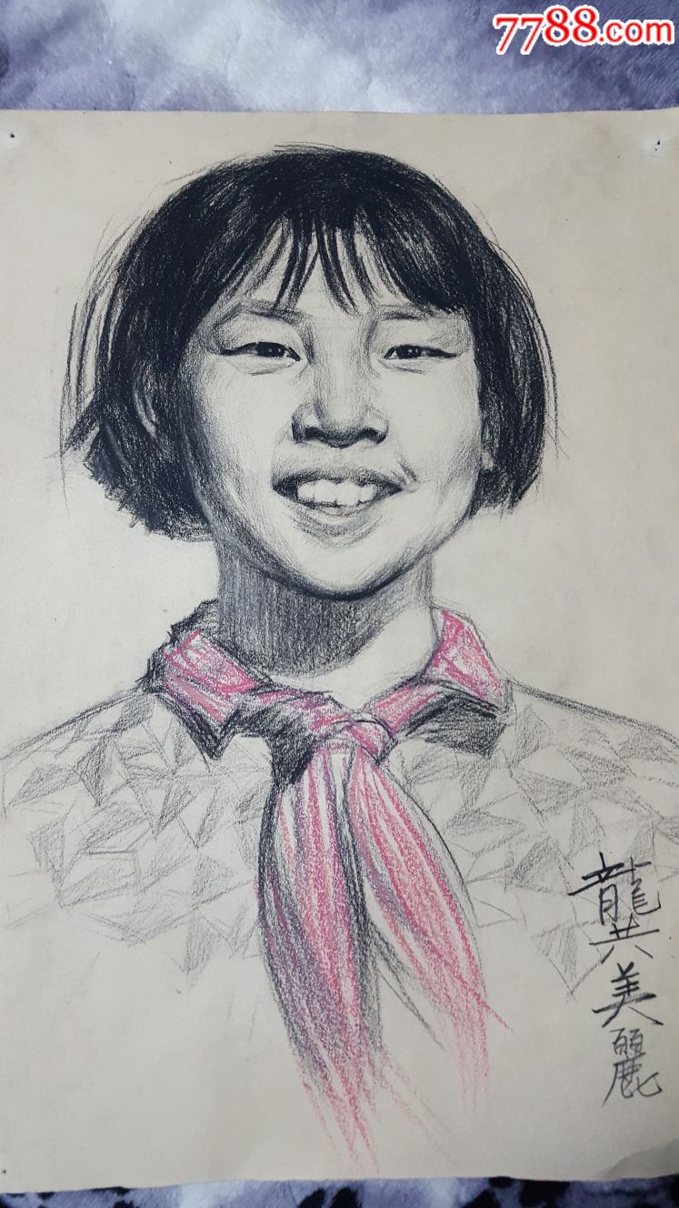 文革女学生-素描/速写-7788徽章收藏