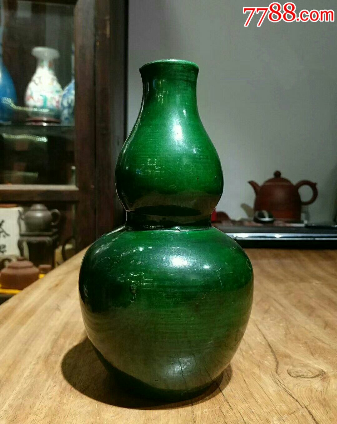 清代绿釉葫芦瓶,造型精致,釉色一流,高20厘米,_绿釉瓷_厦门聚宝轩