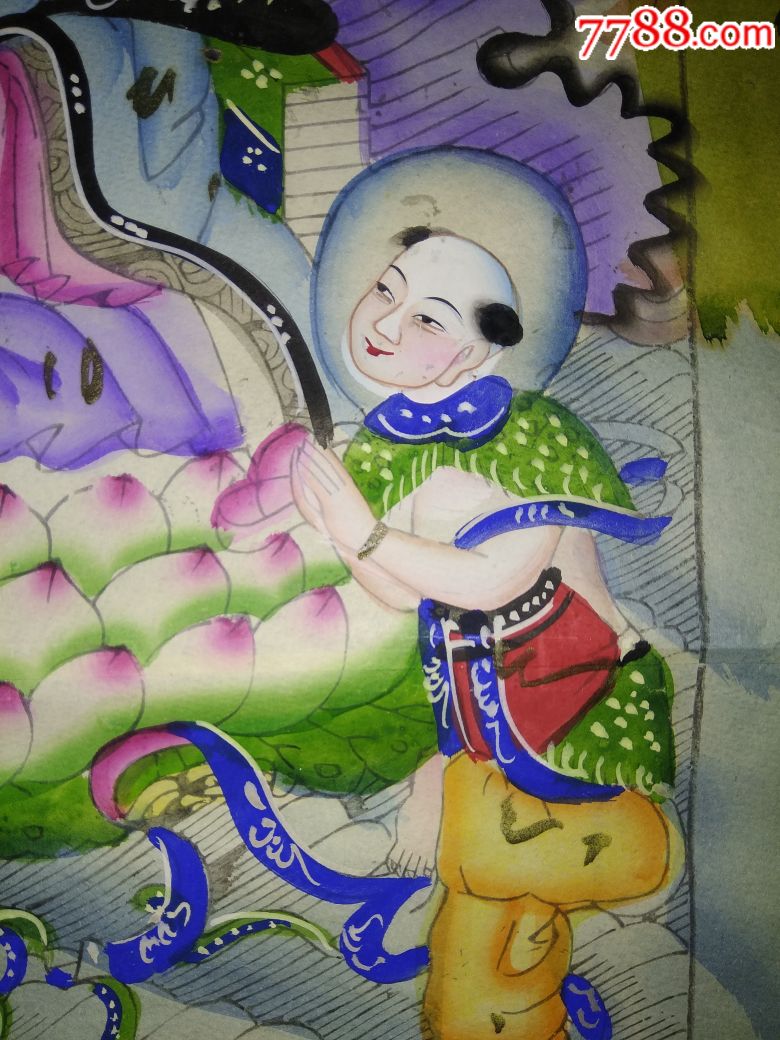 清末或民国时期天津杨柳青老木版年画版画《观音图》
