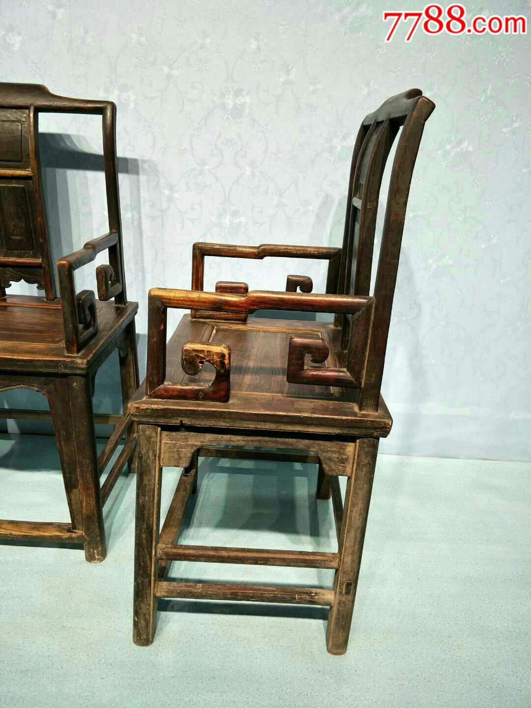 清代榉木太师椅完整无修无松动品相一流纹理漂亮包老