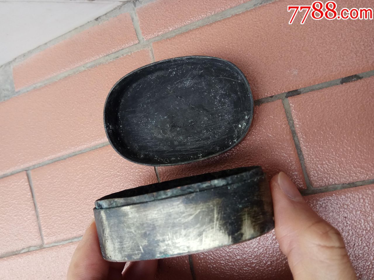 清代老铜墨盒一个,初闻征雁已无蝉,百尺楼台水