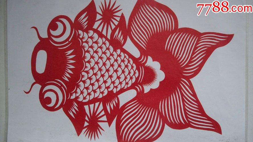 年代不详"鱼虫-金鱼图图案"窗花剪纸