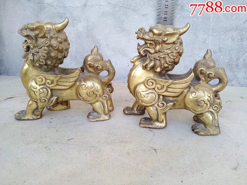 2斤重,铜古瑞兽一对,辟邪镇宅艺术欣赏等多重功能古玩收