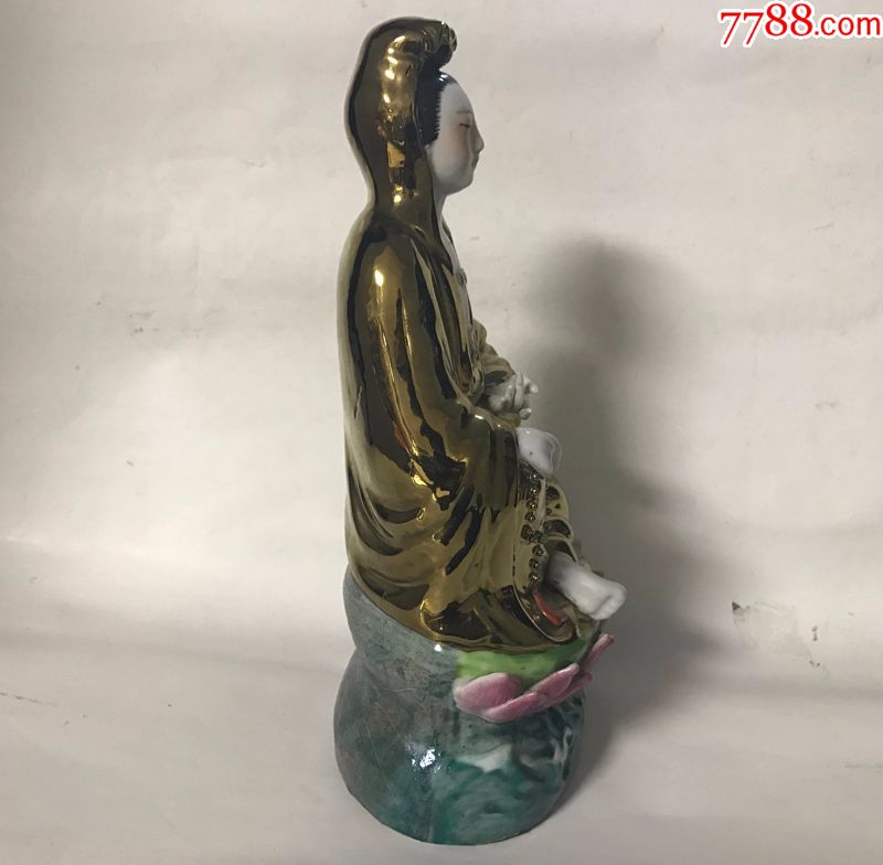 七八十年代景德镇雕塑瓷厂金身观世音菩萨像摆件陶瓷金身菩萨像