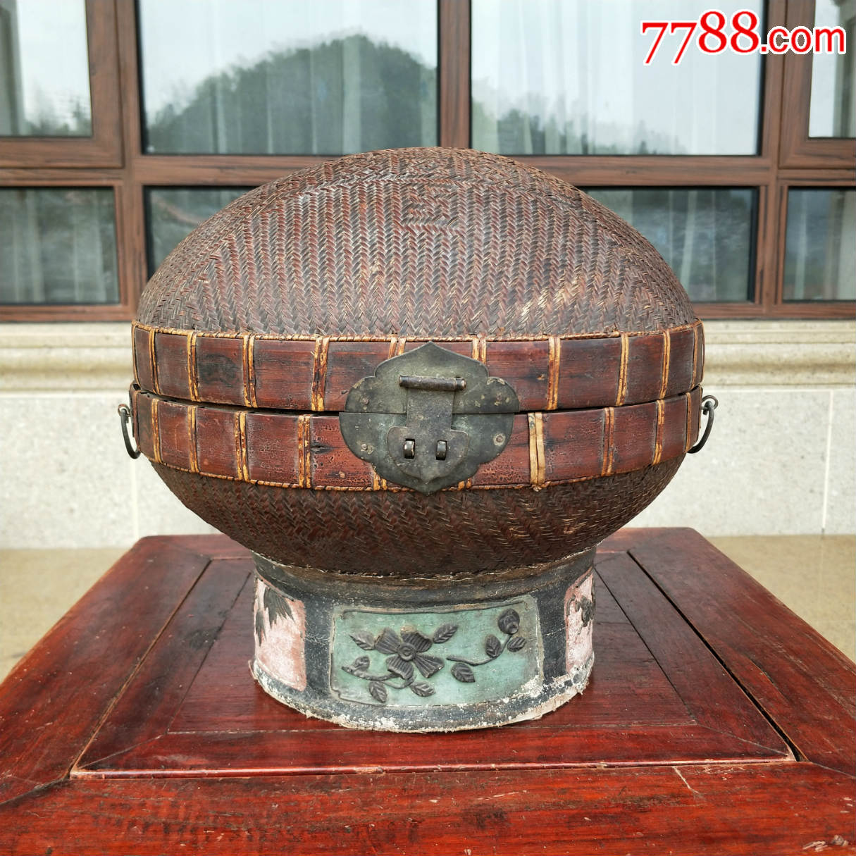 清代老竹篮扣篮民俗老篮子竹编竹艺装饰摆件古朴韵味