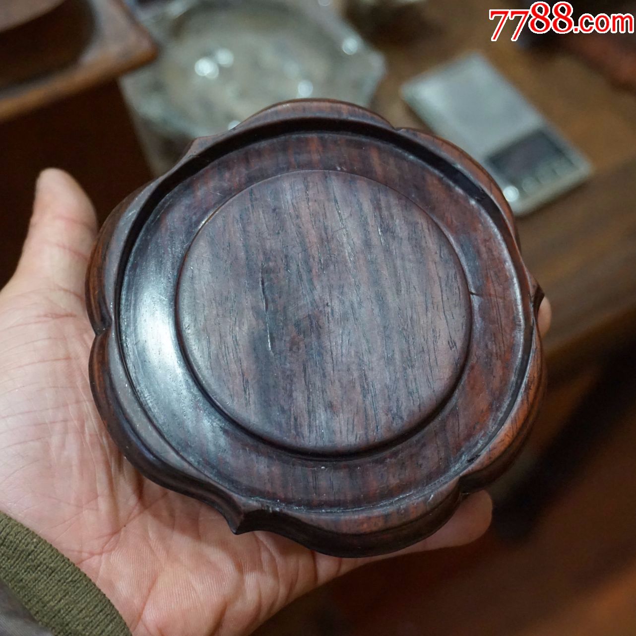 清代古董古玩珍藏杂项收藏品老红木旧家具酸枝木海棠形座子底座