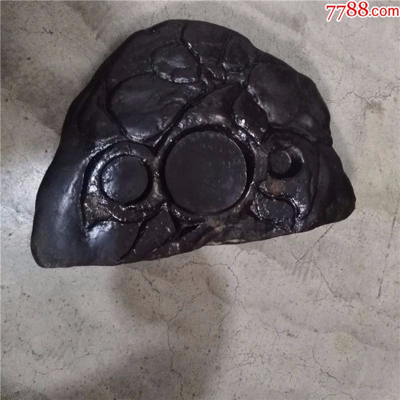 包老民国随形文房高档用品收藏民国老砚台雕刻花卉双面有砚池