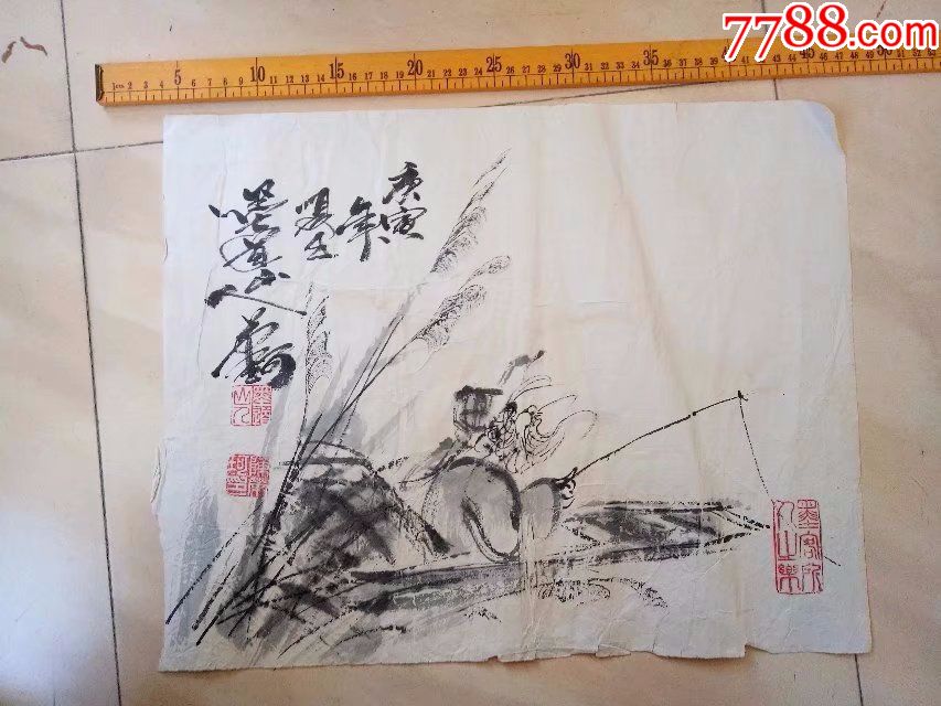 小尺寸人物画国画水墨画写意画,小品画,渔翁垂钓图,墨道山人